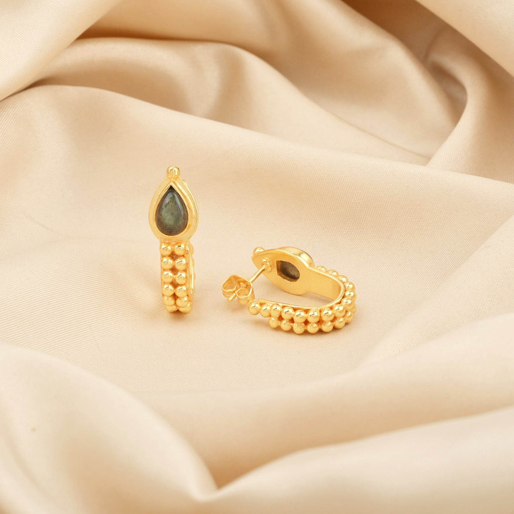 Labradorite Gemstone Hoop Earrings - La Vitá Jewels