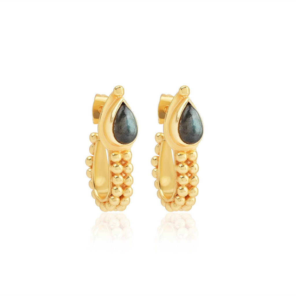 Labradorite Gemstone Hoop Earrings - La Vitá Jewels