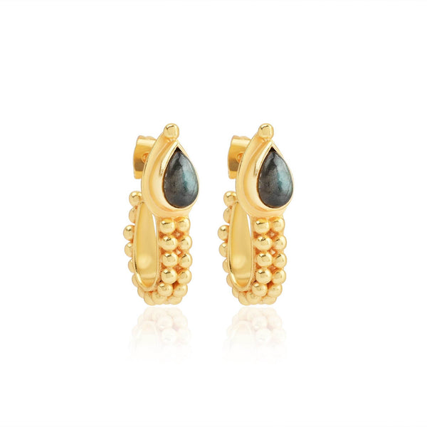 Labradorite Gemstone Hoop Earrings - La Vitá Jewels