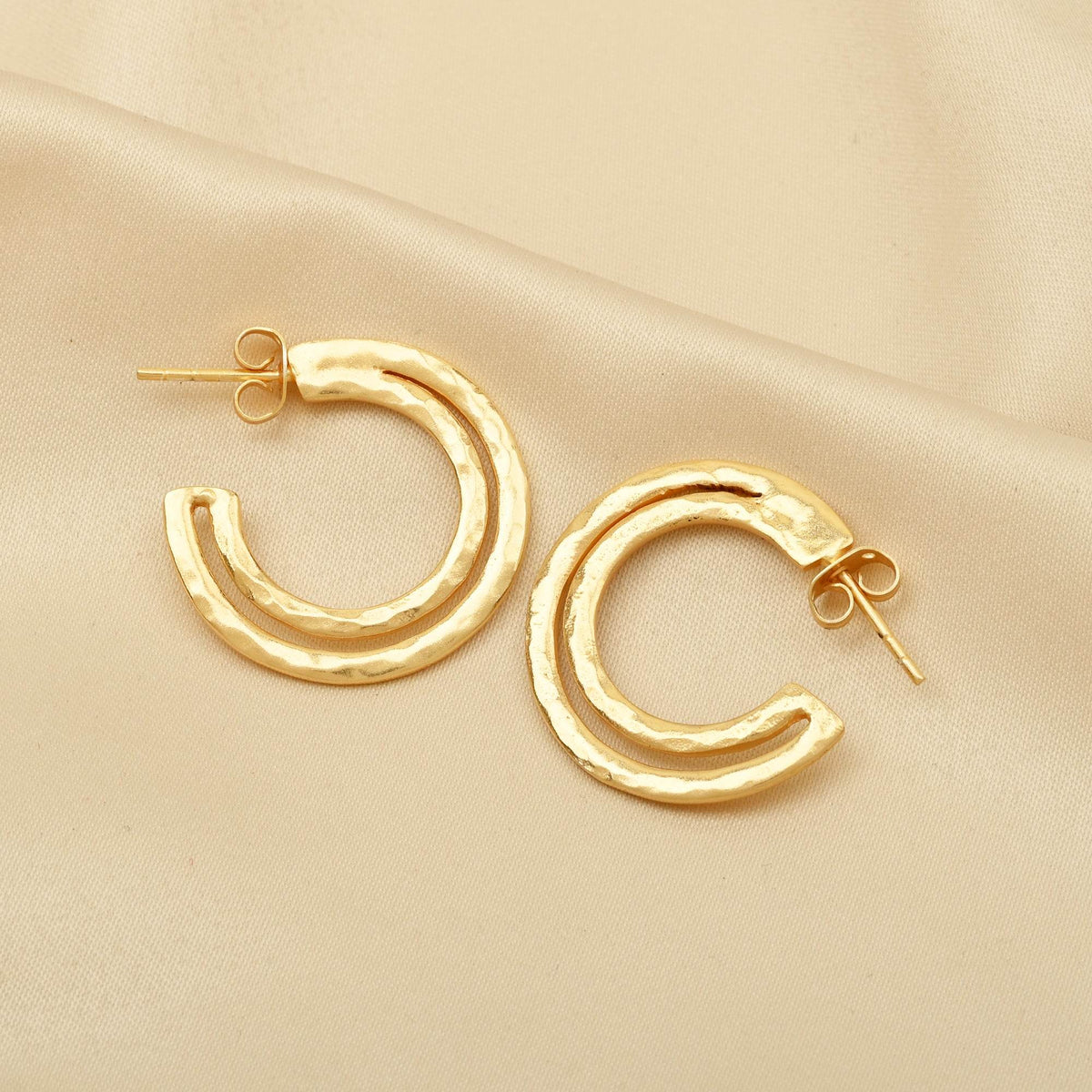 Golden Symphony Textured Hoops - La Vitá Jewels