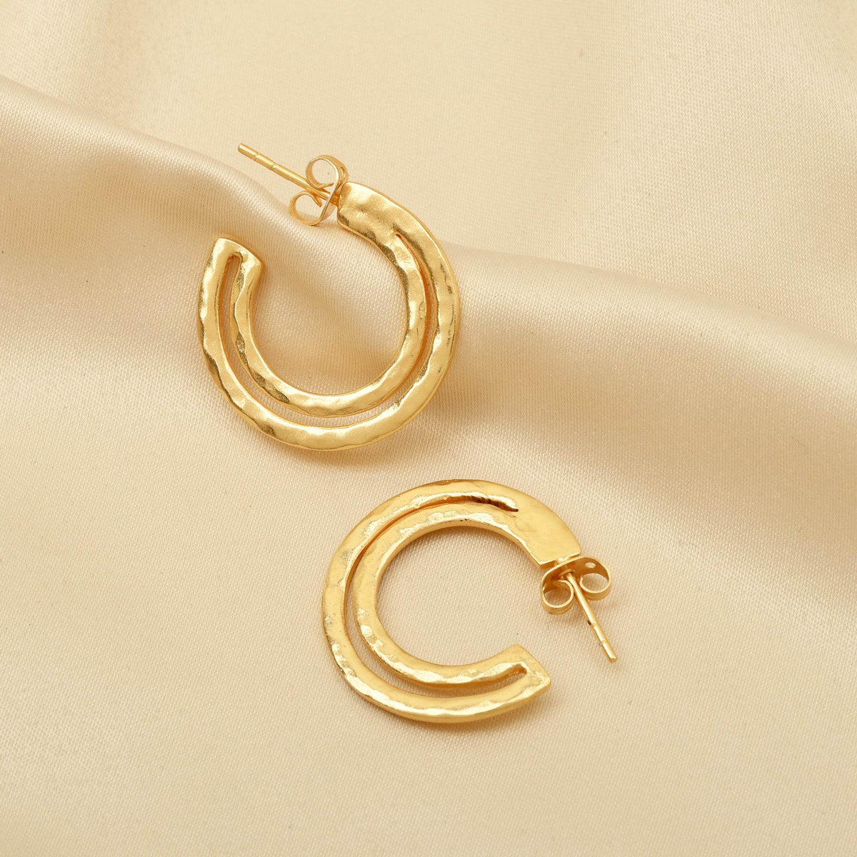 Golden Symphony Textured Hoops - La Vitá Jewels