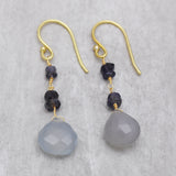 Aqua Chalcedony and Iolite Dangle Earrings