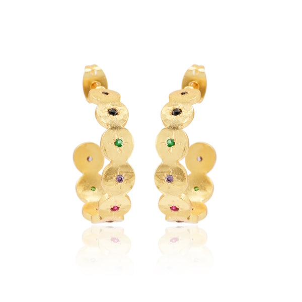 Multi CZ Half Circle Hoops Earrings