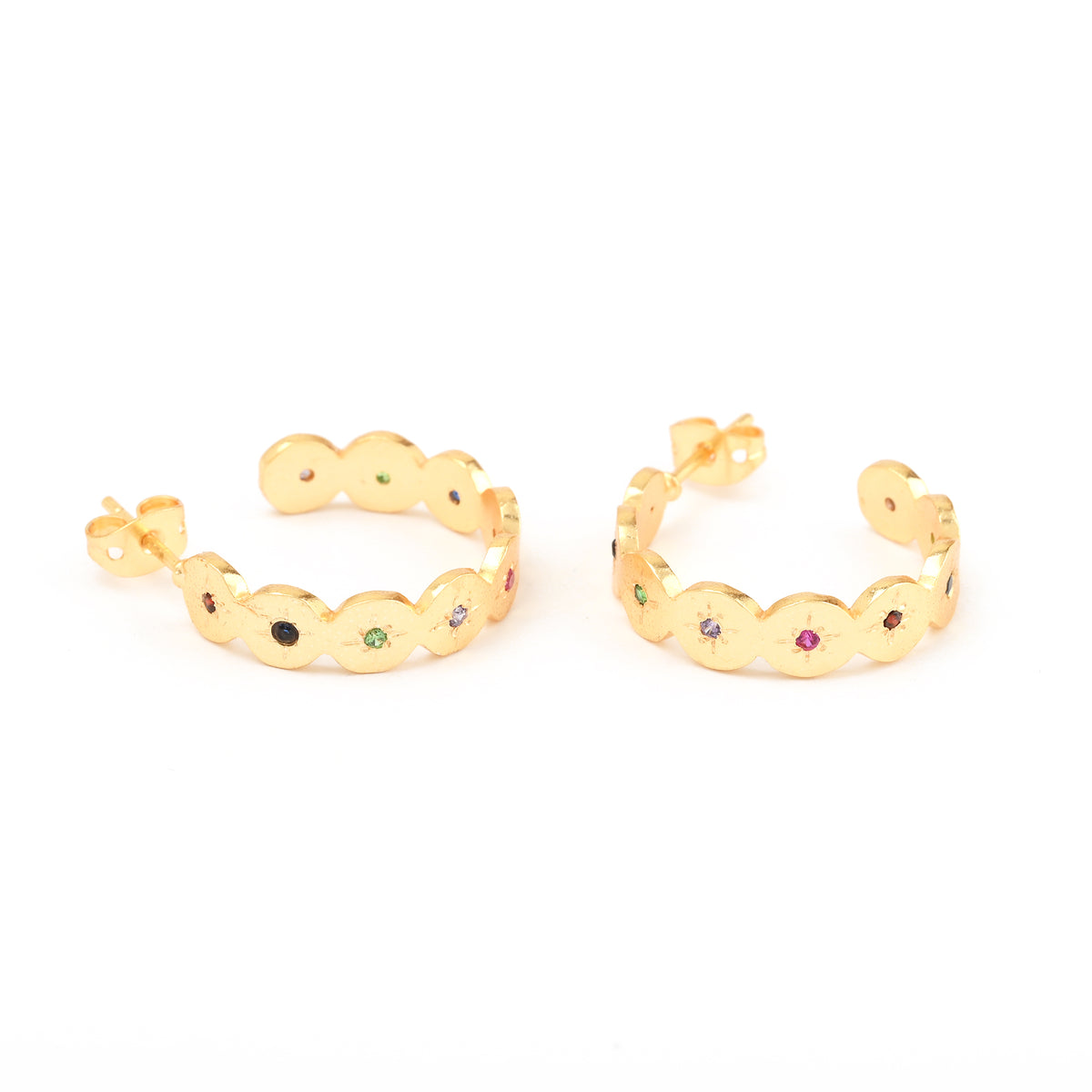 Multi CZ Half Circle Hoops Earrings
