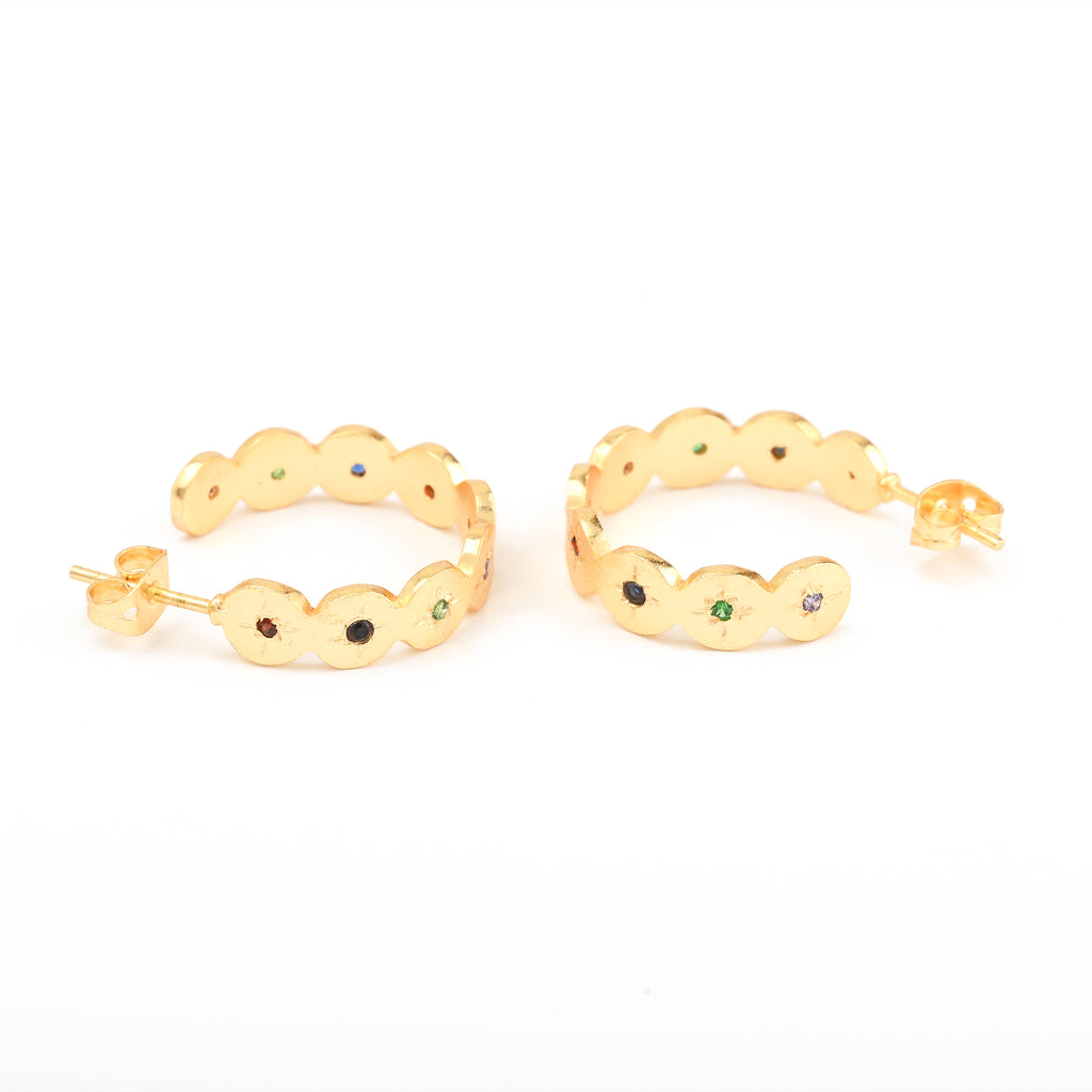 Multi CZ Half Circle Hoops Earrings