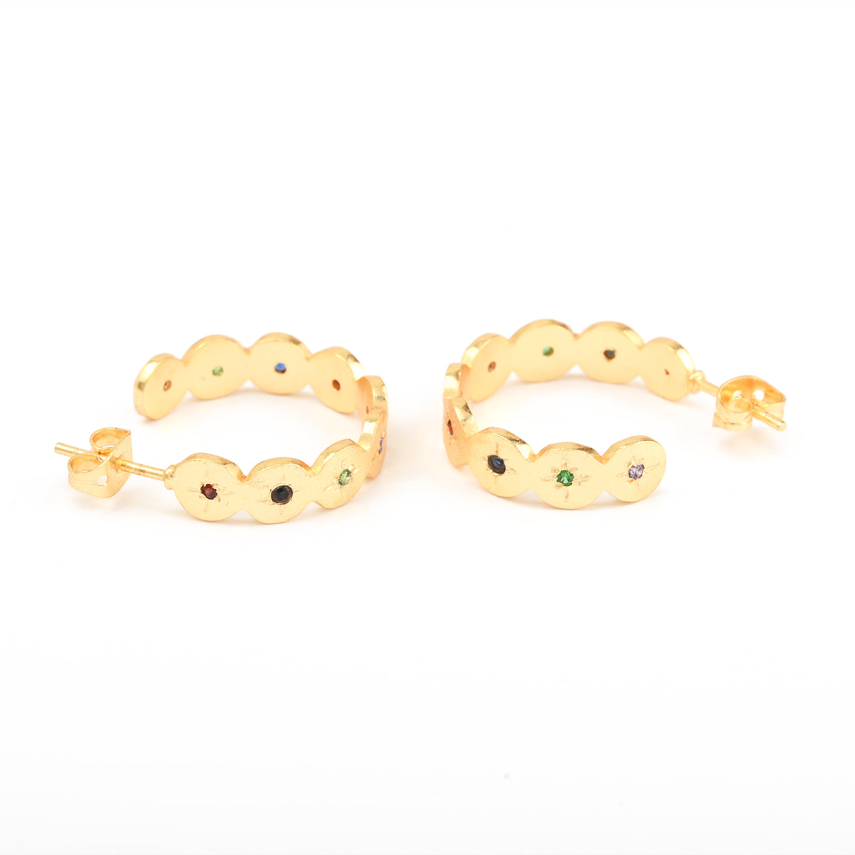 Multi CZ Half Circle Hoops Earrings