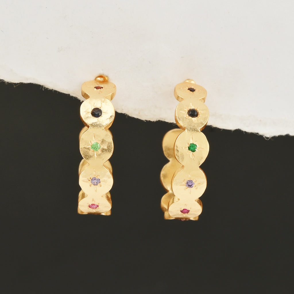 Multi CZ Half Circle Hoops Earrings