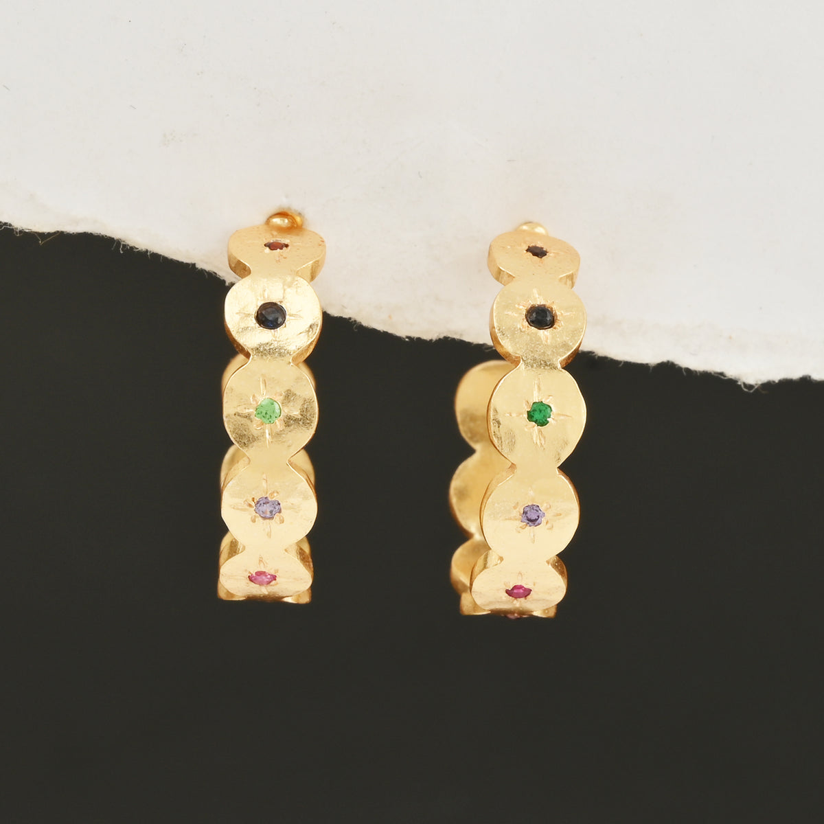 Multi CZ Half Circle Hoops Earrings