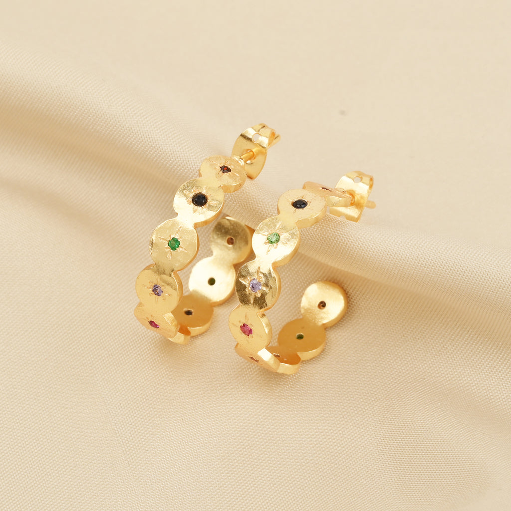 Multi CZ Half Circle Hoops Earrings