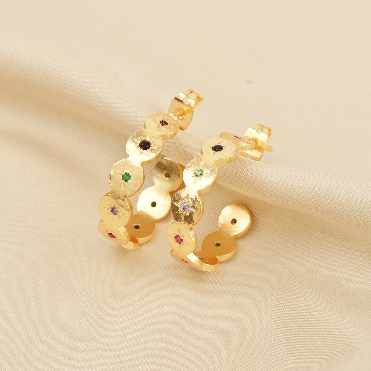 Multi CZ Half Circle Hoops Earrings