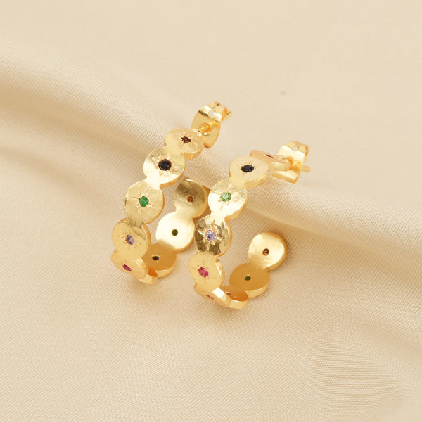 Multi CZ Half Circle Hoops Earrings