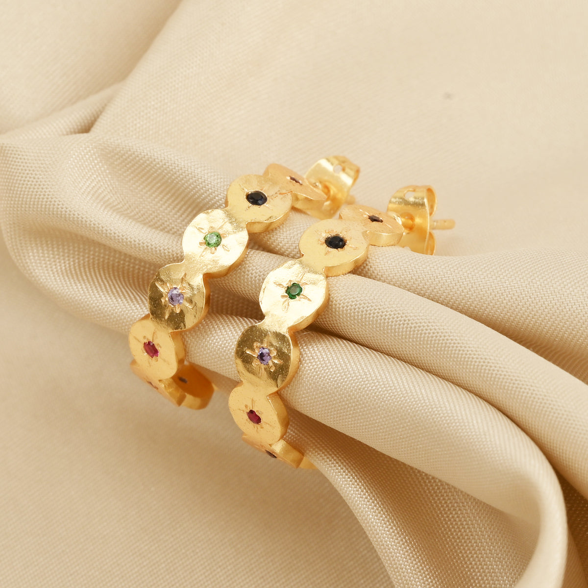 Multi CZ Half Circle Hoops Earrings