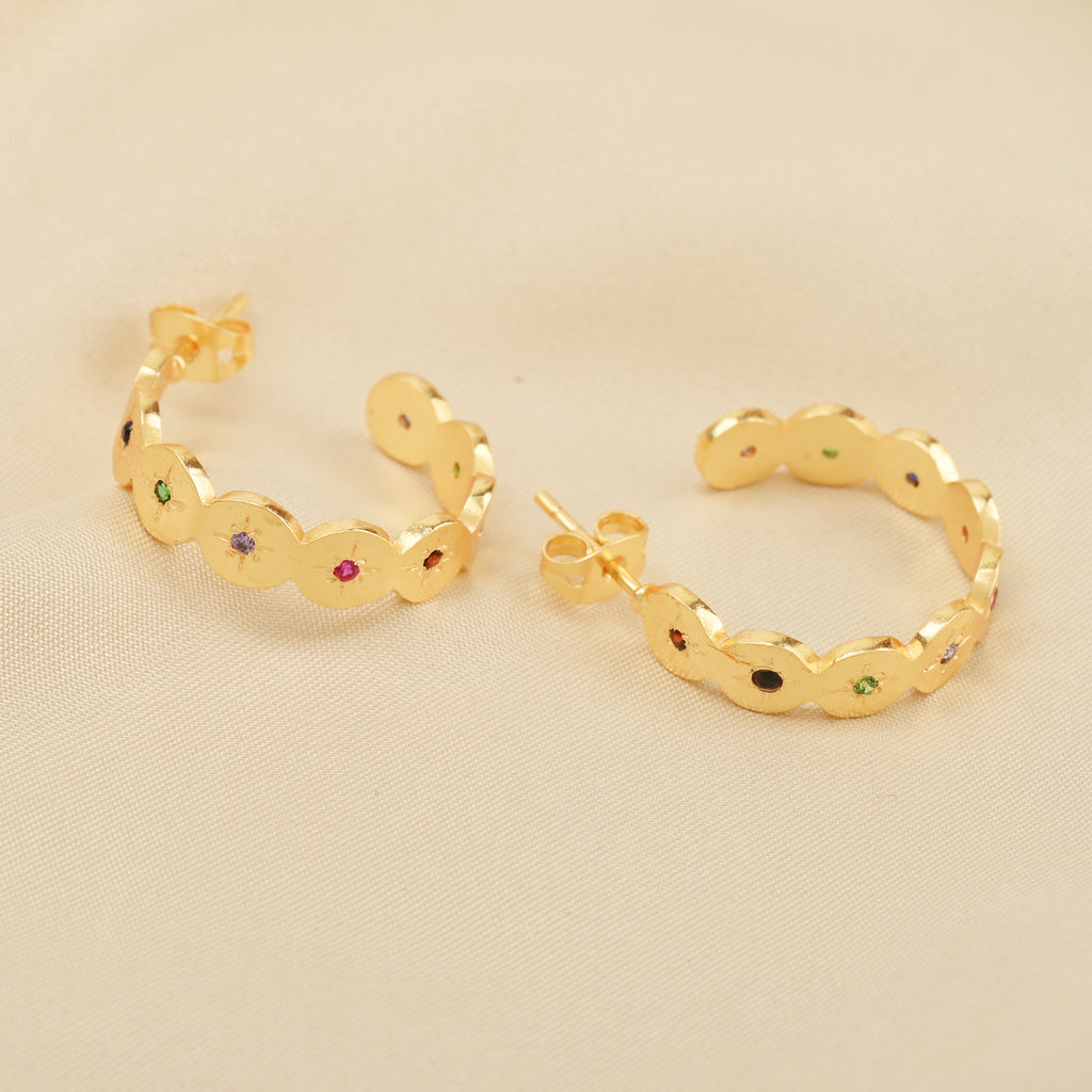 Multi CZ Half Circle Hoops Earrings
