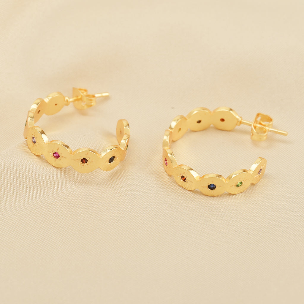 Multi CZ Half Circle Hoops Earrings