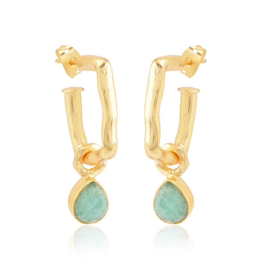 Amazonite Gemstone Hoop Earrings - La Vitá Jewels