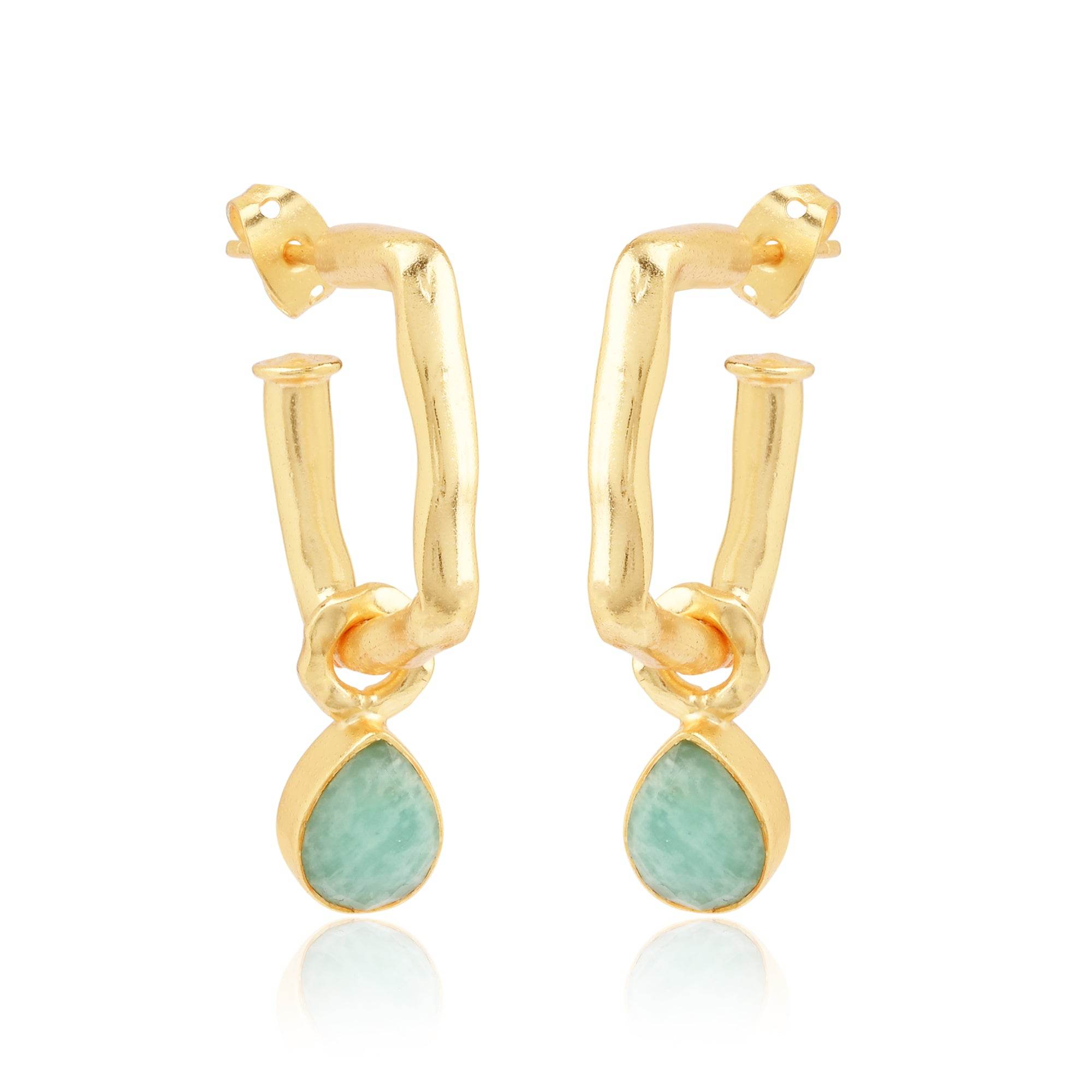 Amazonite Gemstone Hoop Earrings - La Vitá Jewels