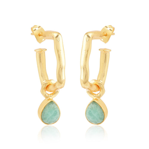 Amazonite Gemstone Hoop Earrings - La Vitá Jewels