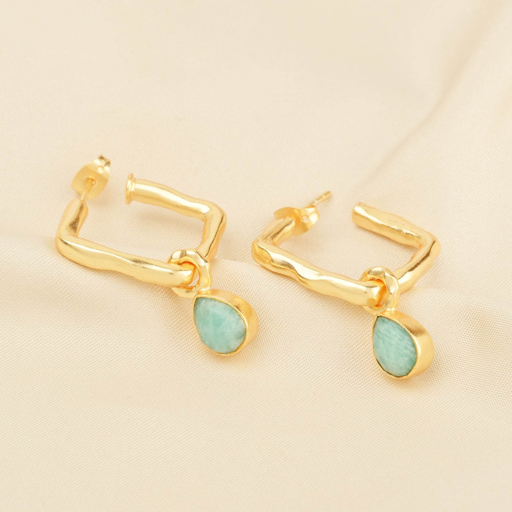 Amazonite Gemstone Hoop Earrings - La Vitá Jewels
