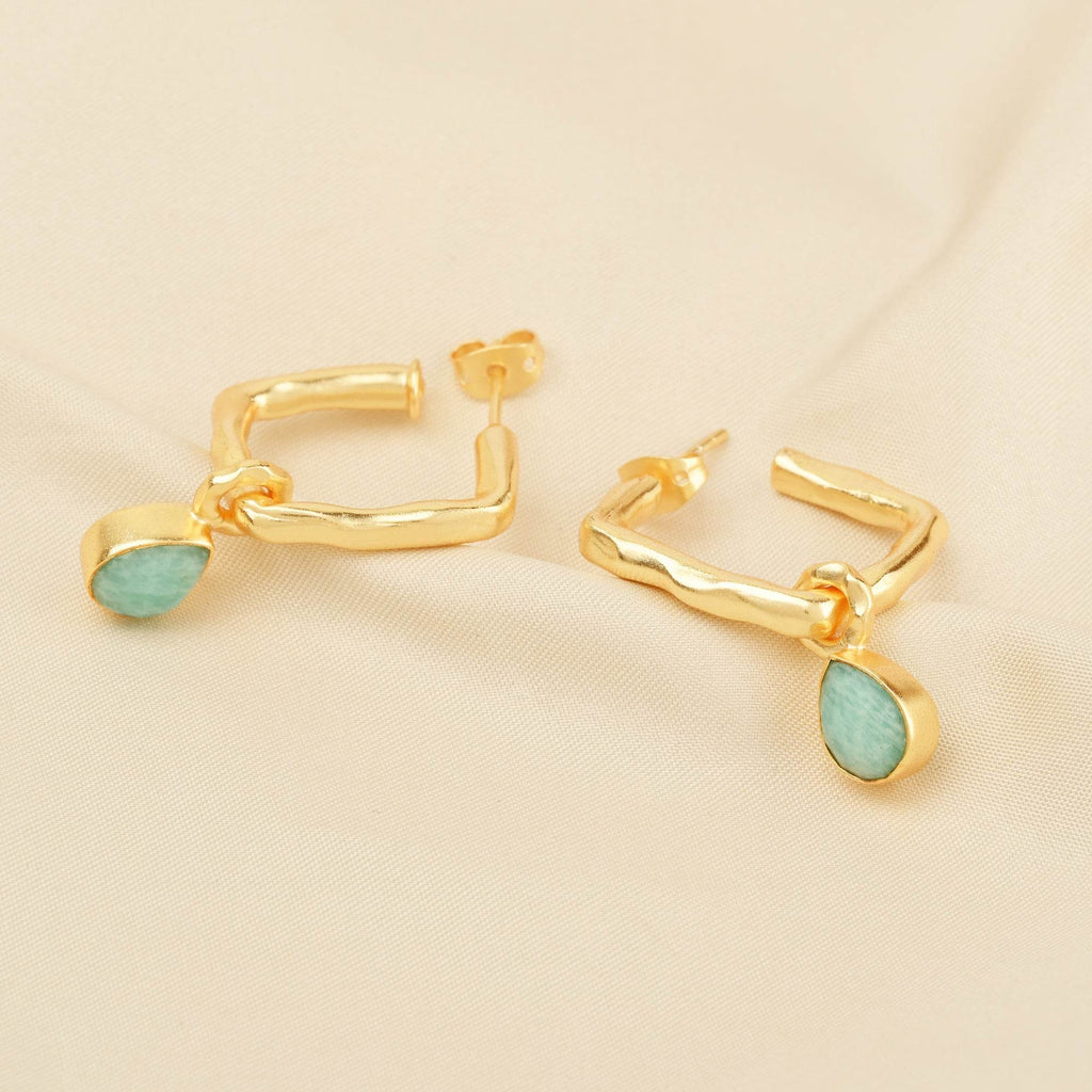 Amazonite Gemstone Hoop Earrings - La Vitá Jewels