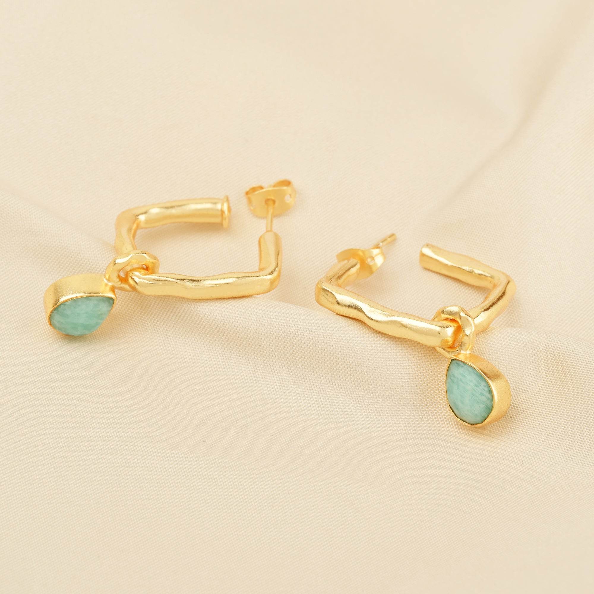 Amazonite Gemstone Hoop Earrings - La Vitá Jewels