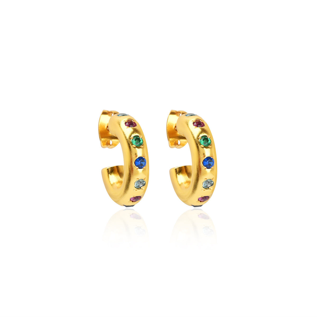 Multi Colorful CZ Huggie Hoop Earrings