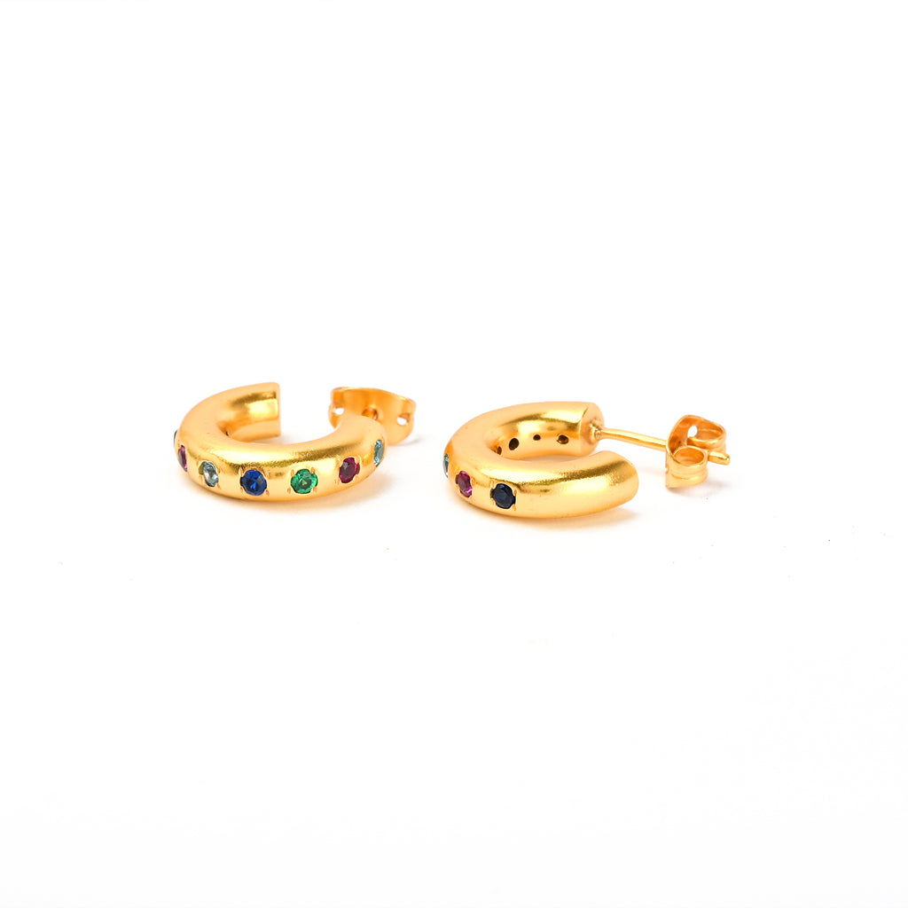 Multi Colorful CZ Huggie Hoop Earrings