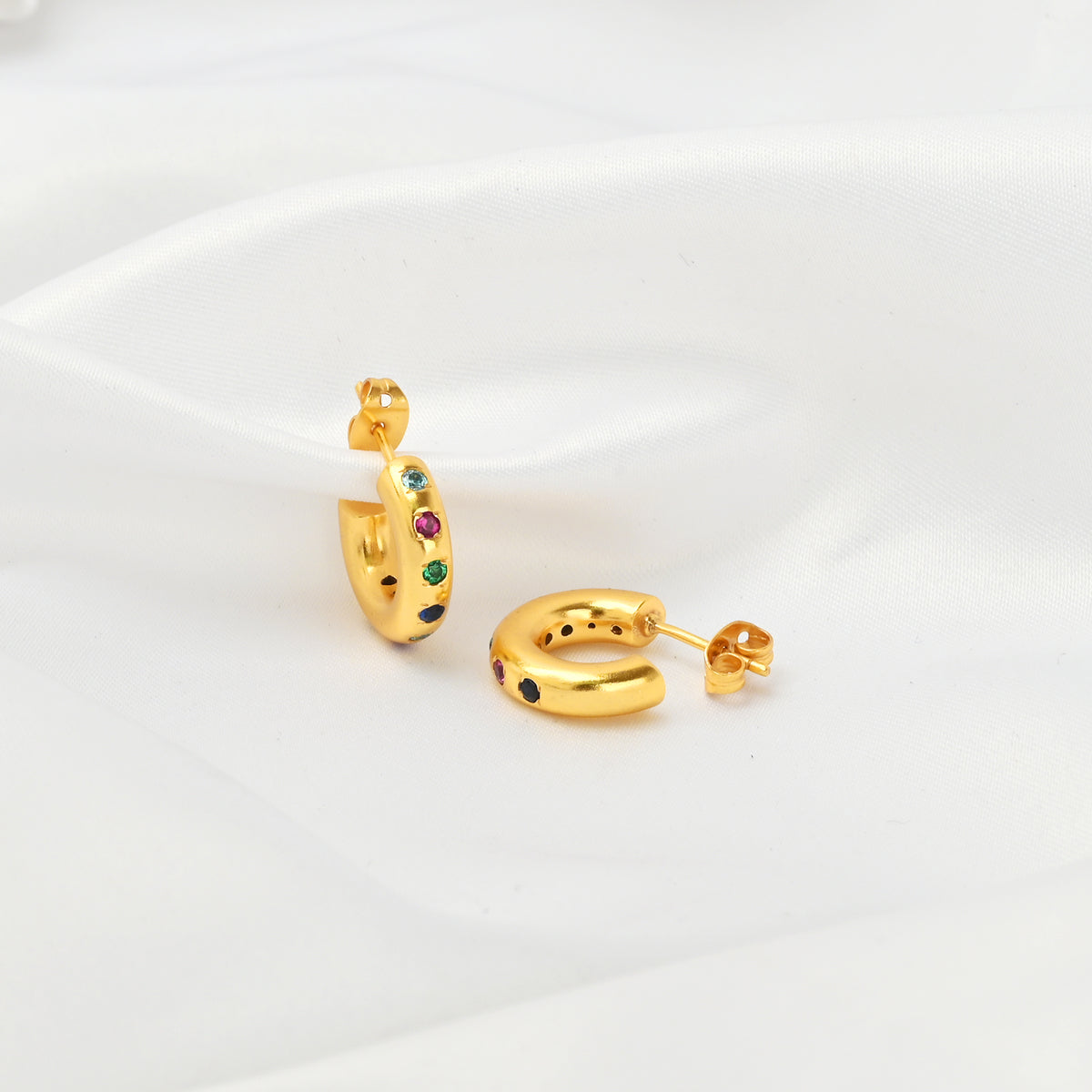 Multi Colorful CZ Huggie Hoop Earrings