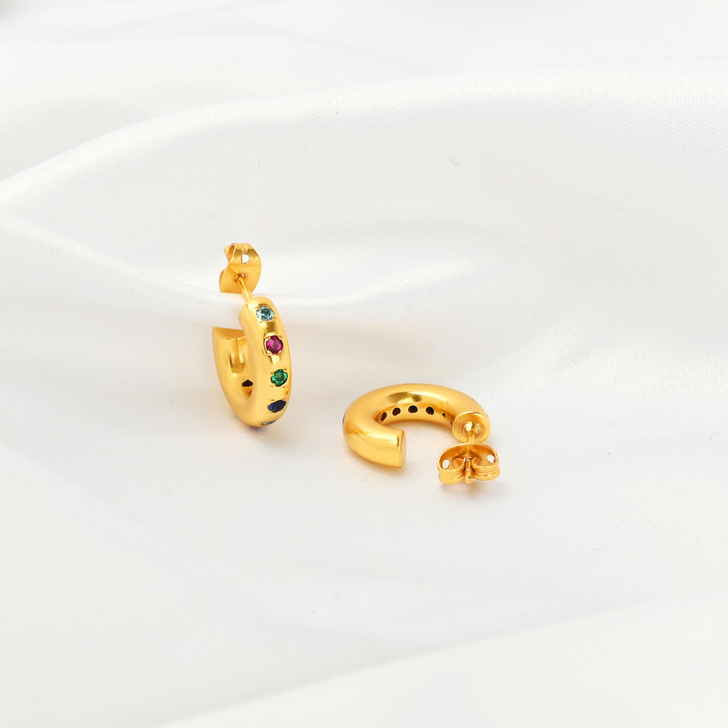 Multi Colorful CZ Huggie Hoop Earrings