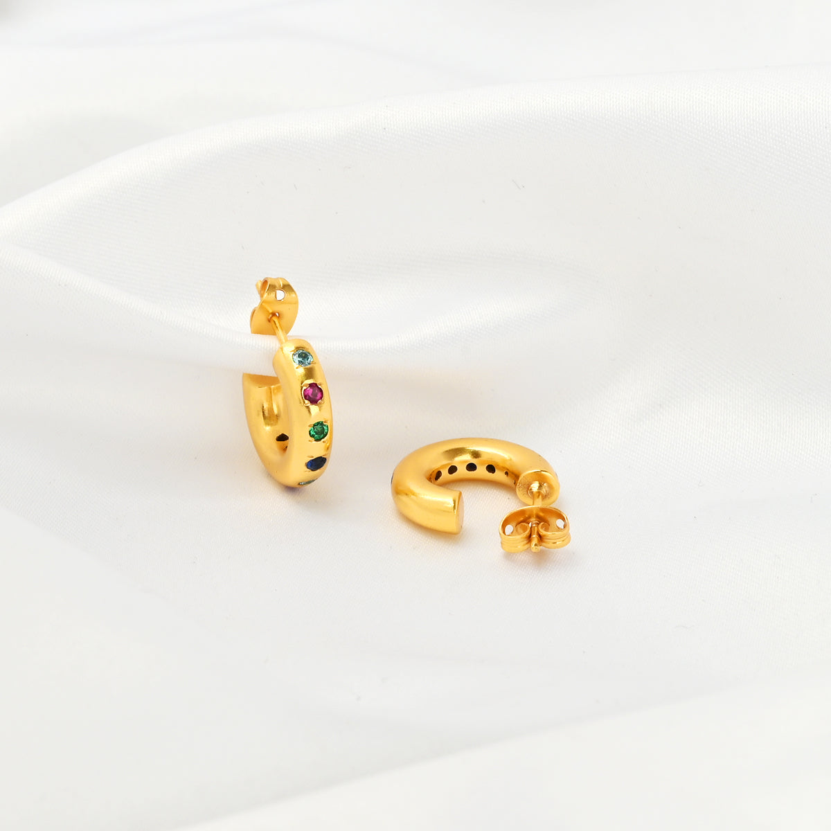 Multi Colorful CZ Huggie Hoop Earrings