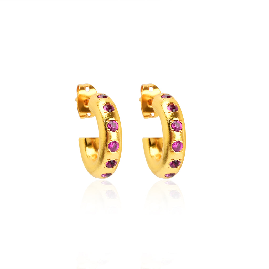 Multi Colorful CZ Huggie Hoop Earrings
