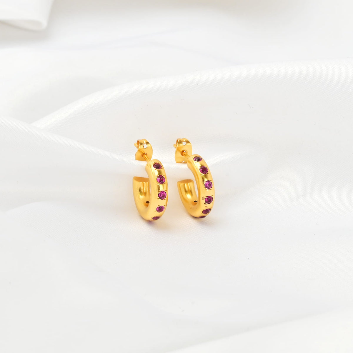 Multi Colorful CZ Huggie Hoop Earrings