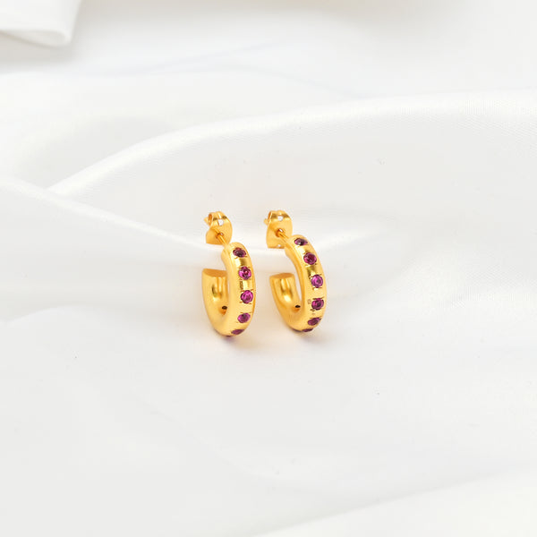 Multi Colorful CZ Huggie Hoop Earrings