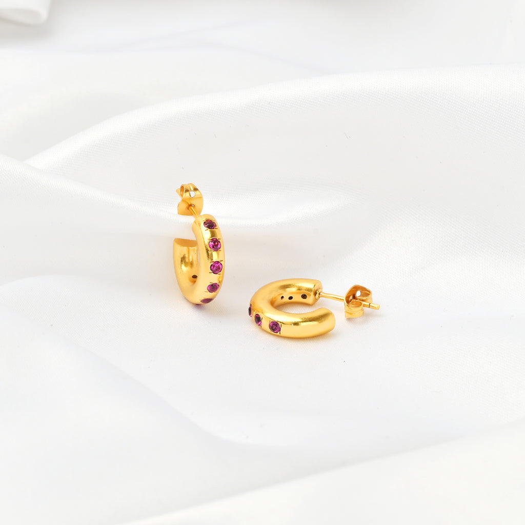 Multi Colorful CZ Huggie Hoop Earrings
