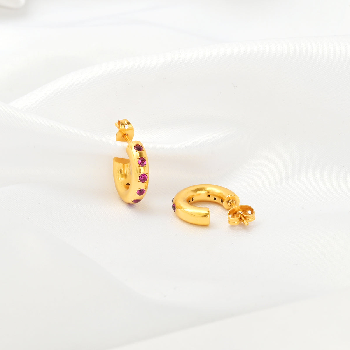Multi Colorful CZ Huggie Hoop Earrings
