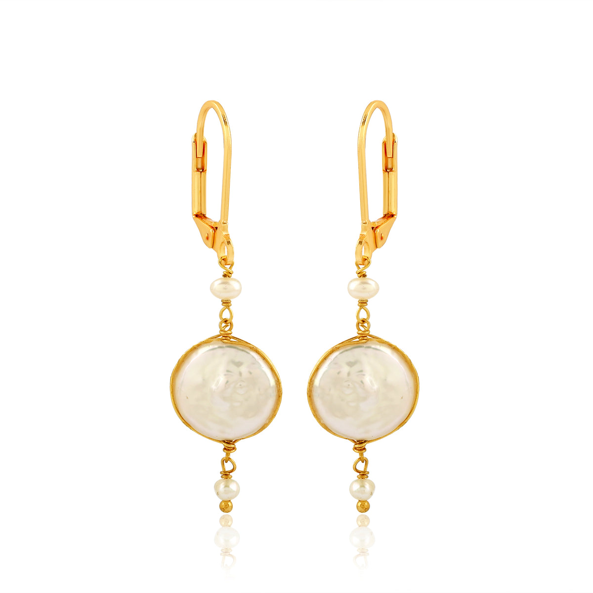 Golden Pearl Drop Earrings – Elegant Mother of Pearl Dangle Earrings