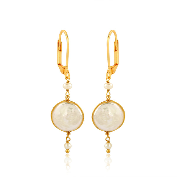 Golden Pearl Drop Earrings – Elegant Mother of Pearl Dangle Earrings