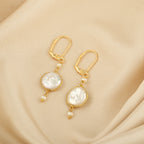 Golden Pearl Drop Earrings – Elegant Mother of Pearl Dangle Earrings