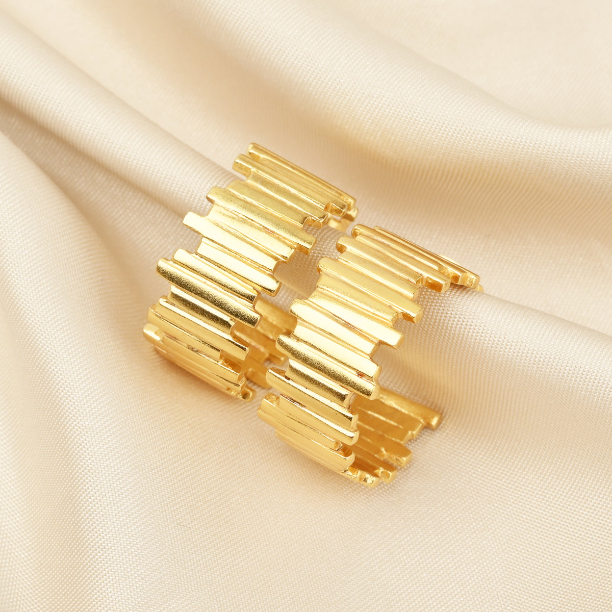 Golden Textured Ribbed Hoop Earrings – Bold Statement Gold Hoops