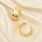 Golden Textured Ribbed Hoop Earrings – Bold Statement Gold Hoops