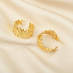Golden Textured Ribbed Hoop Earrings – Bold Statement Gold Hoops