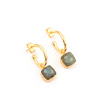Cushion Shape Labradorite Gemstone Hoop Earrings