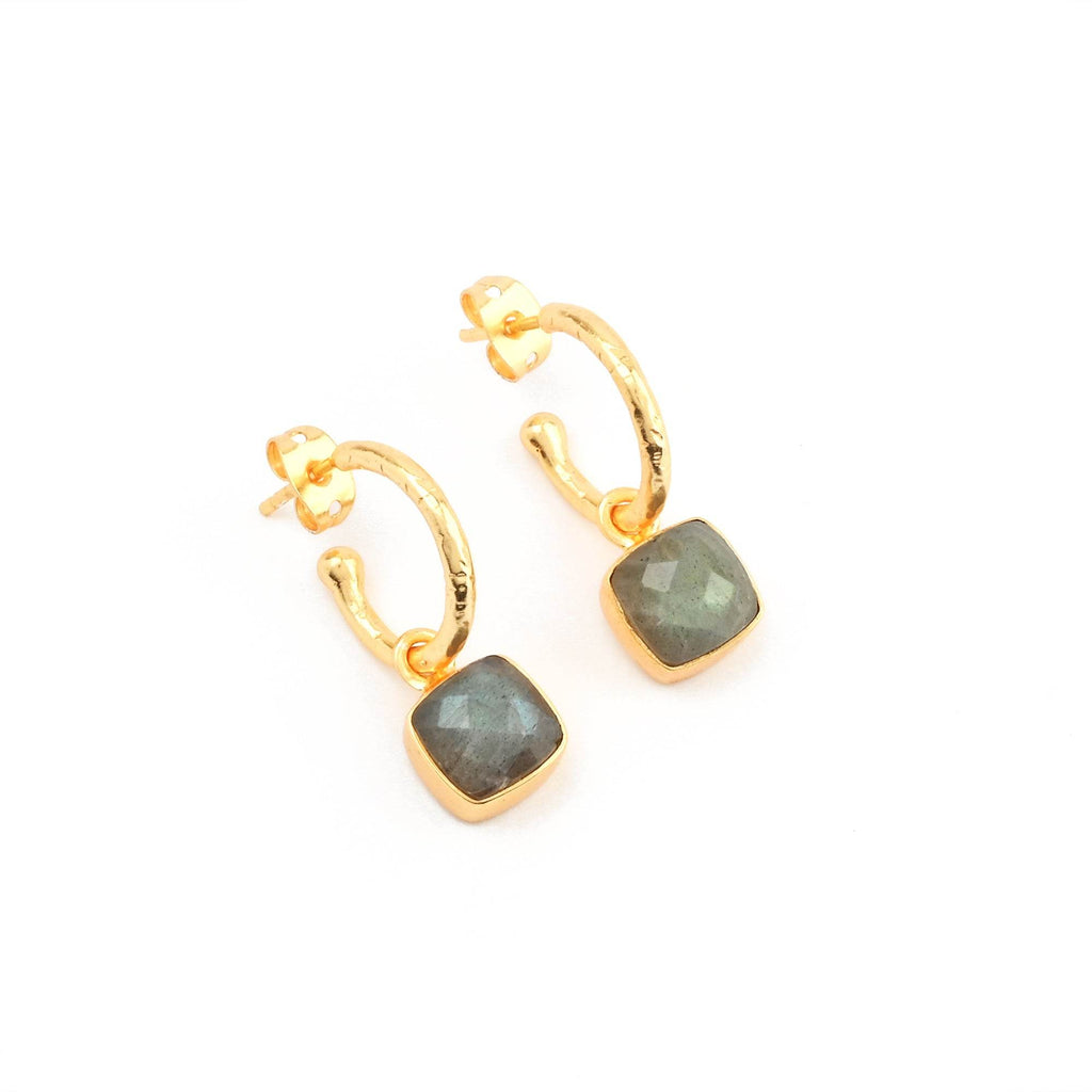 Cushion Shape Labradorite Gemstone Hoop Earrings - La Vitá Jewels