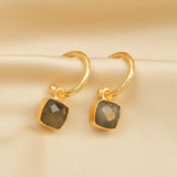 Cushion Shape Labradorite Gemstone Hoop Earrings