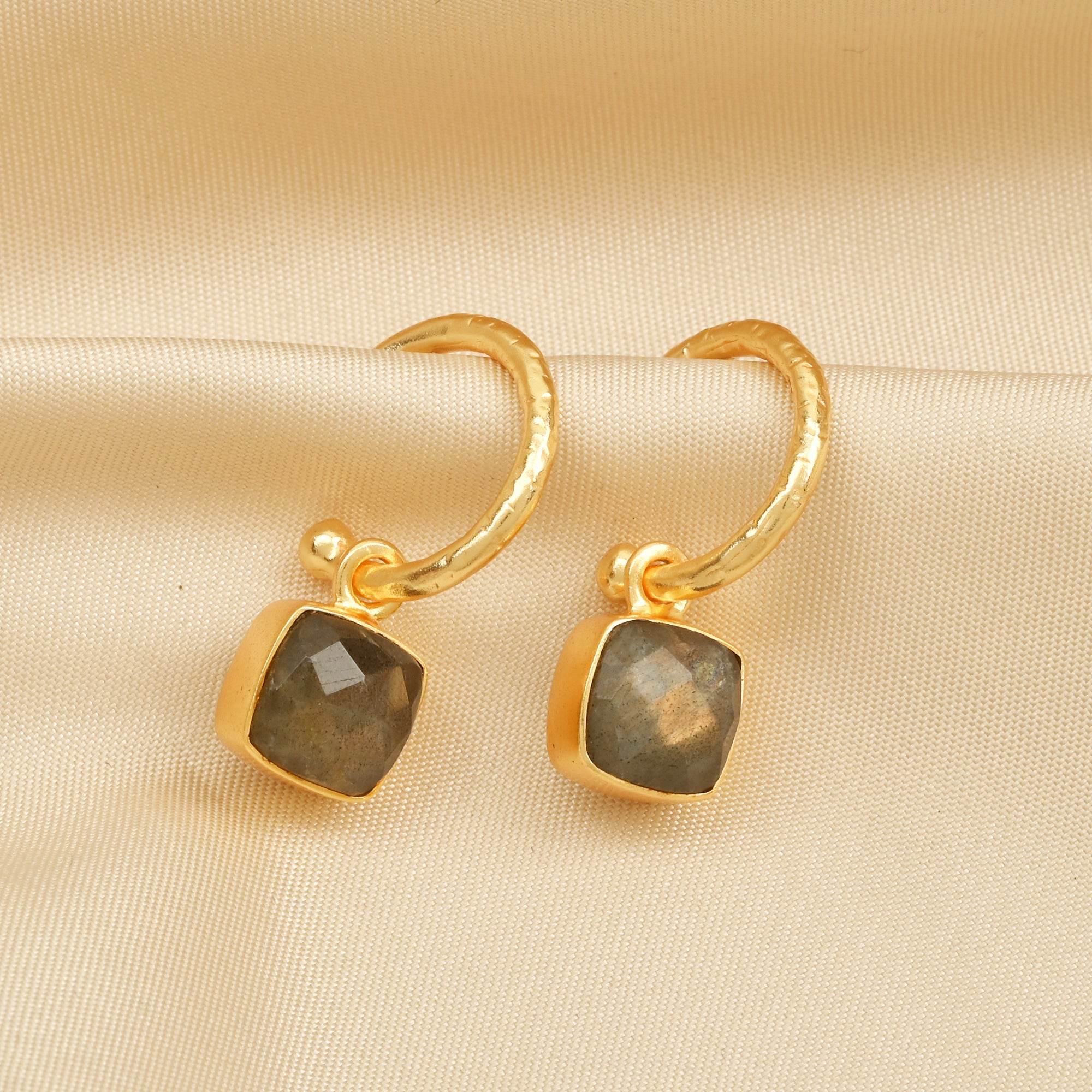 Cushion Shape Labradorite Gemstone Hoop Earrings - La Vitá Jewels