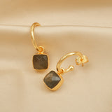 Cushion Shape Labradorite Gemstone Hoop Earrings