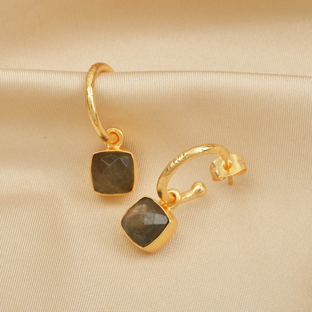 Cushion Shape Labradorite Gemstone Hoop Earrings - La Vitá Jewels