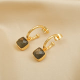 Cushion Shape Labradorite Gemstone Hoop Earrings