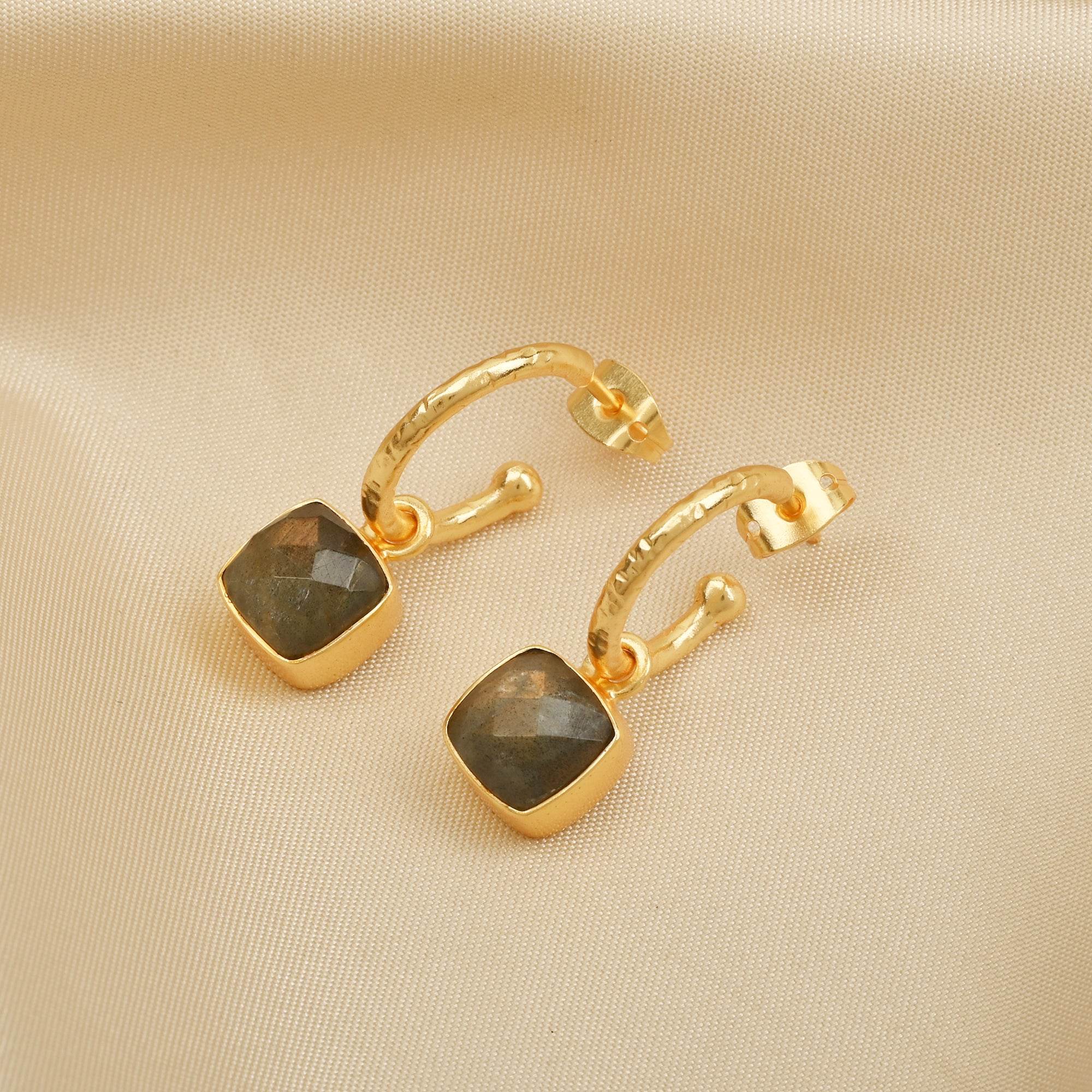 Cushion Shape Labradorite Gemstone Hoop Earrings - La Vitá Jewels
