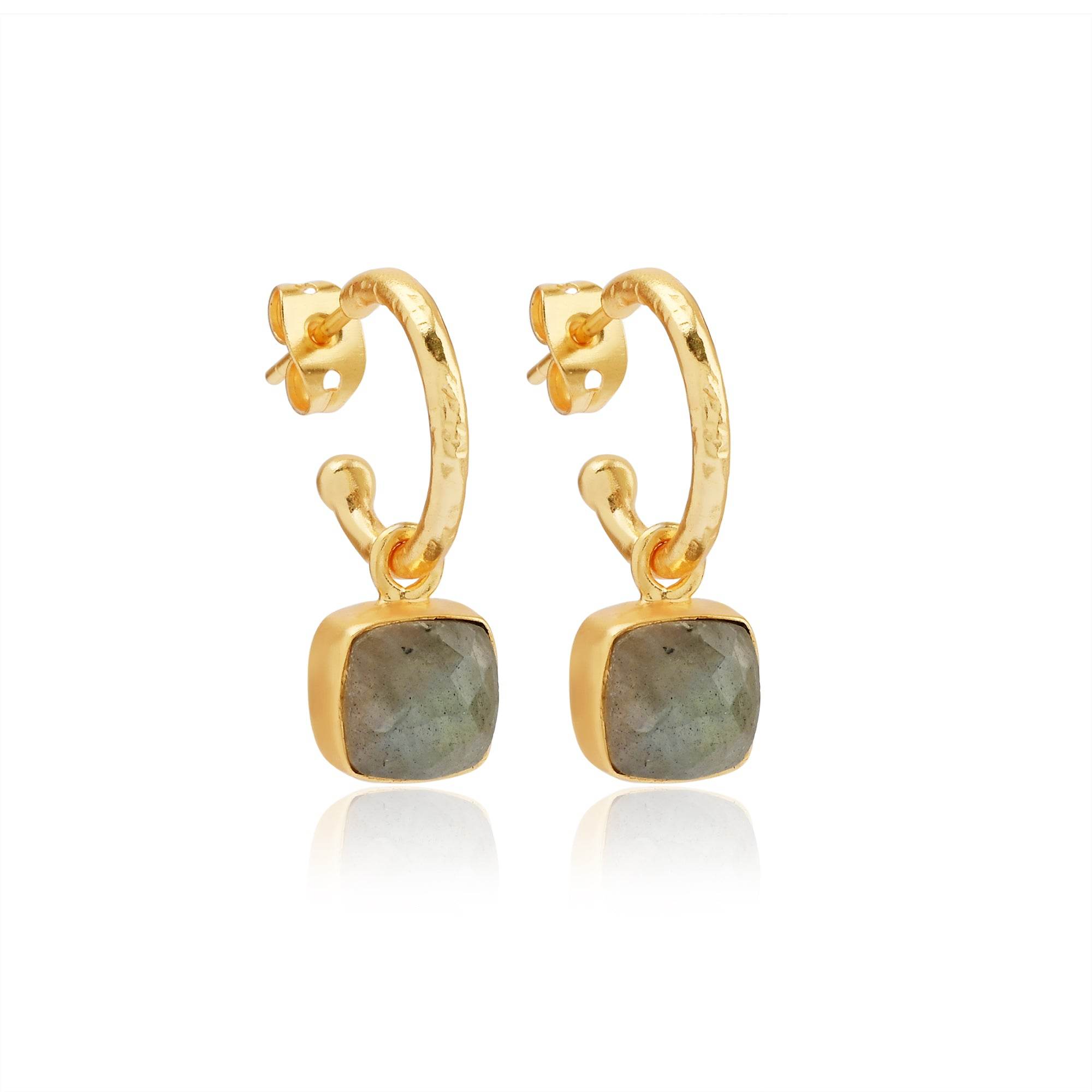 Cushion Shape Labradorite Gemstone Hoop Earrings - La Vitá Jewels
