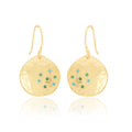 Golden Disc Drop Earrings with Blue & Green CZ Accents